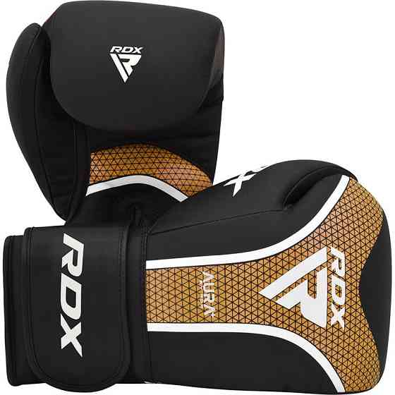 Боксерські рукавиці RDX AURA PLUS T-17 Black Golden 10 унцій (капа в комплекті) Кам'янське