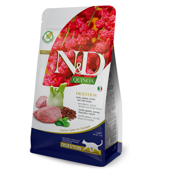 Сухой диетический корм Farmina N&D Quinoa Digestion ADULT для кошек, рекомендованный при нарушениях пищеварения с ягненком и киноа, 1,5 кг Киев