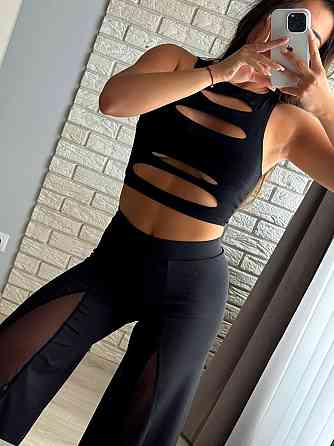 Женские стильные брюки на высокой посадке с сеткой микродайвинг Одесса