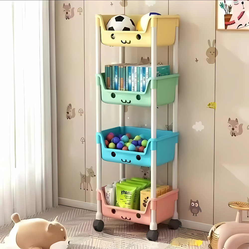 Детский стеллаж передвижной,на четыре корзины органайзер,для игрушек в детскую 106×31×21см,разноцветный Каменец-Подольский - изображение 2