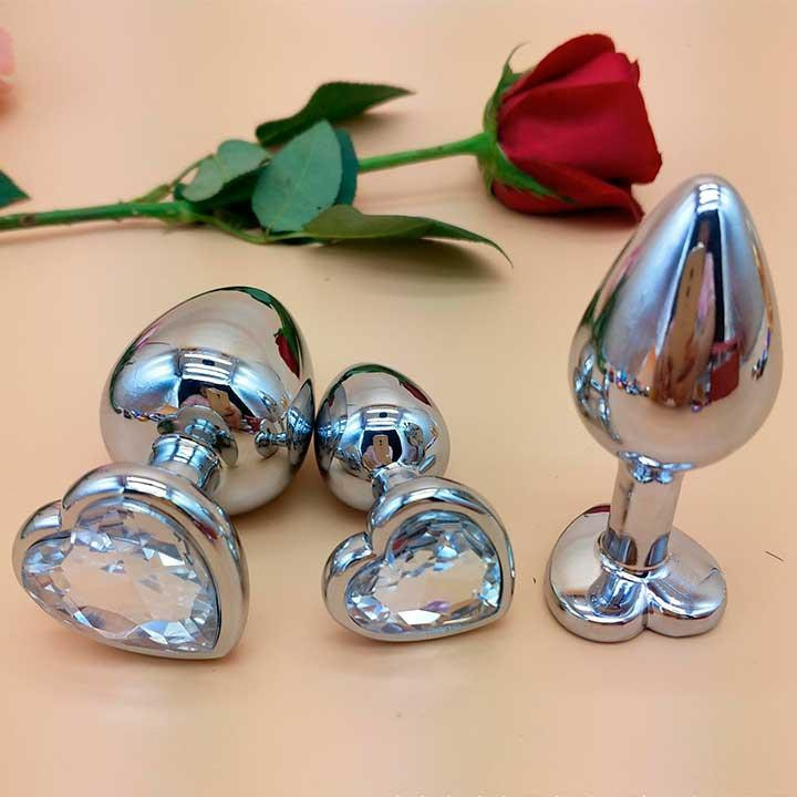 Набор стальных анальных пробок сердечки - Фиолетовый - 3 шт. (S/M/L) – Анальные игрушки Винница - изображение 2