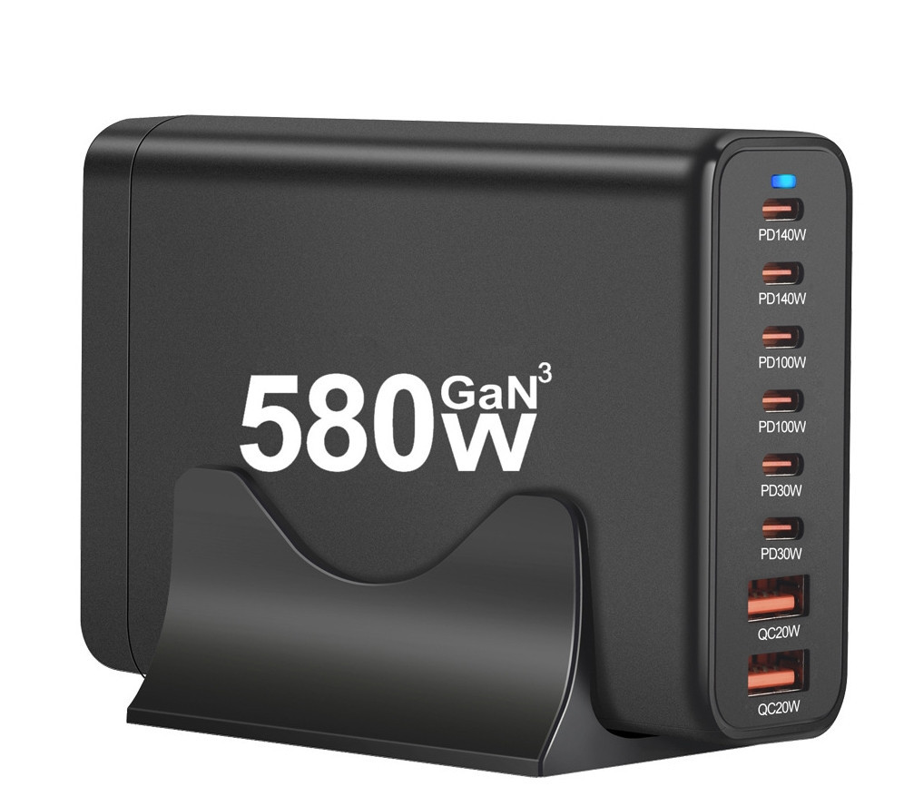 Мережевий зарядний пристрій GaN3 YMX-580W (2 Type-C140W + 2Type-C100W + 2Type-C30W + 2 USBQC3.0 20 W) Чорний Вінниця - фото 2