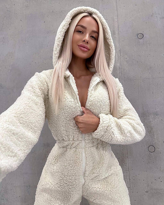 Жіночий теплий затишний комбінезон із капюшоном із хутра тедді Бежевий, 46/48 Одеса - фото 8