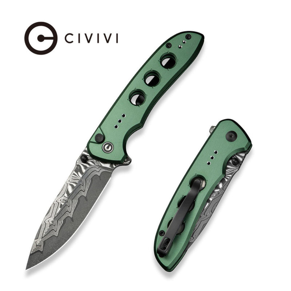 Нож складной туристический Civvi Hyperpulse, (8.9 см) Damascus / Aluminum темно-зеленый Киев - изображение 9