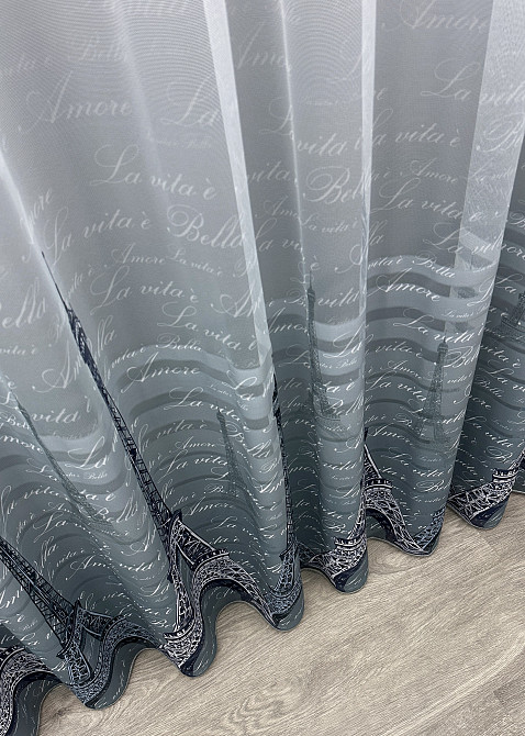 Тюль VR-Textil 1750т с принтом Париж Синий с белым 300х270 см (42-0785) Киев - изображение 8