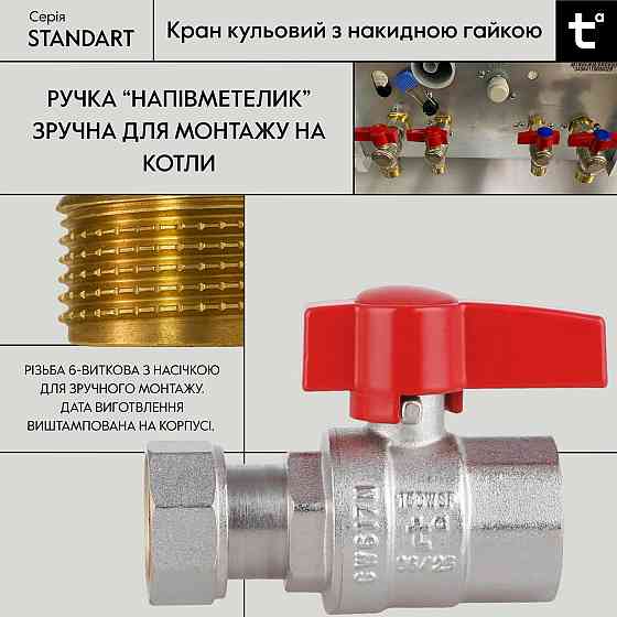 Кран кульовий Thermo Alliance Standart 3/4" ВВ прямий, PN40, з накидною гайкою TAS260W20 Київ