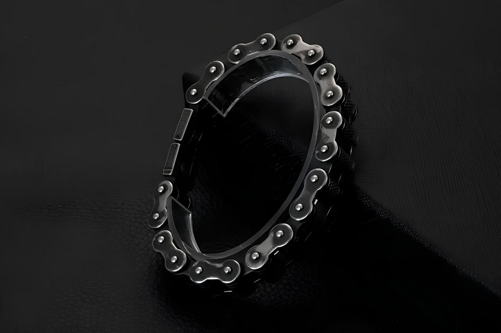 Чоловічий браслет RESTEQ з нержавіючої сталі у вигляді мотоциклетного ланцюга 23 см — чорний браслет зі сталі 316L Київ - фото 2