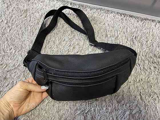 Шкіряна чоловіча сумка бананка чорного кольору Puos Київ