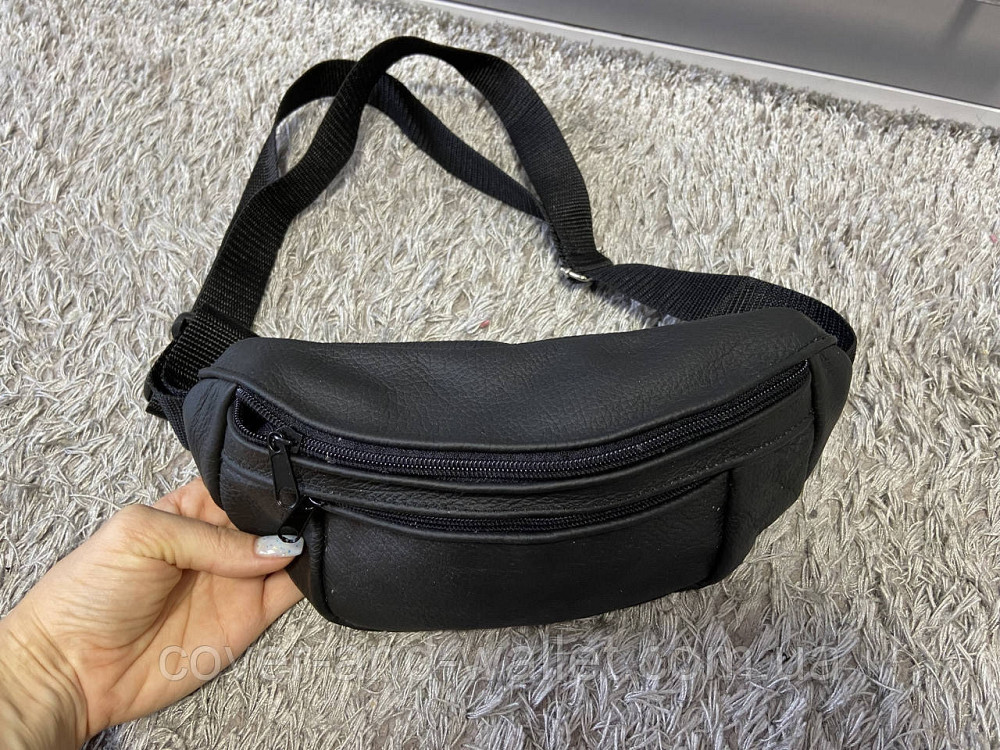 Шкіряна чоловіча сумка бананка чорного кольору Puos Київ - фото 3