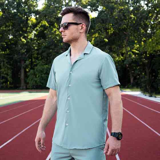 Мужская рубашка c коротким рукавом светло-оливковая Pobedov Dejavu Киев