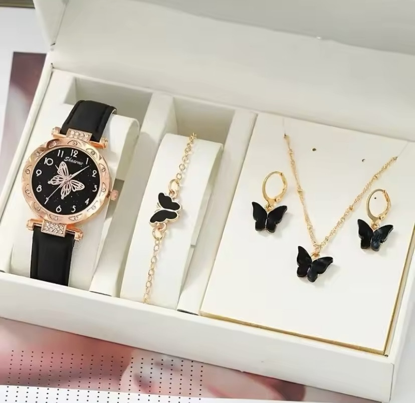 Подарочный набор для женщин Бабочка наручные часы браслет ожерелье и серьги без подарочной коробки черный Киев - изображение 2