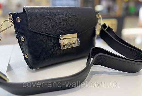 Стильна жіноча сумка крос-боді з фактурної шкіри чорного кольору Virginia Conti Київ