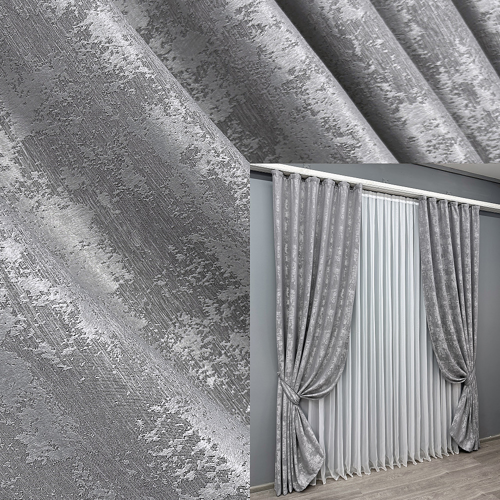 Комплект готових штор VR-Textil Жакард Sultan YL № 1668ш Сірий 100х270 см 2 шт (31-743) Київ - фото 1