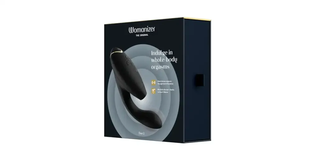 Подвійний вакуумний кліторальний стимулятор з вібрацією Womanizer Duo 2 - Black, незалежні мотори Львів - фото 9