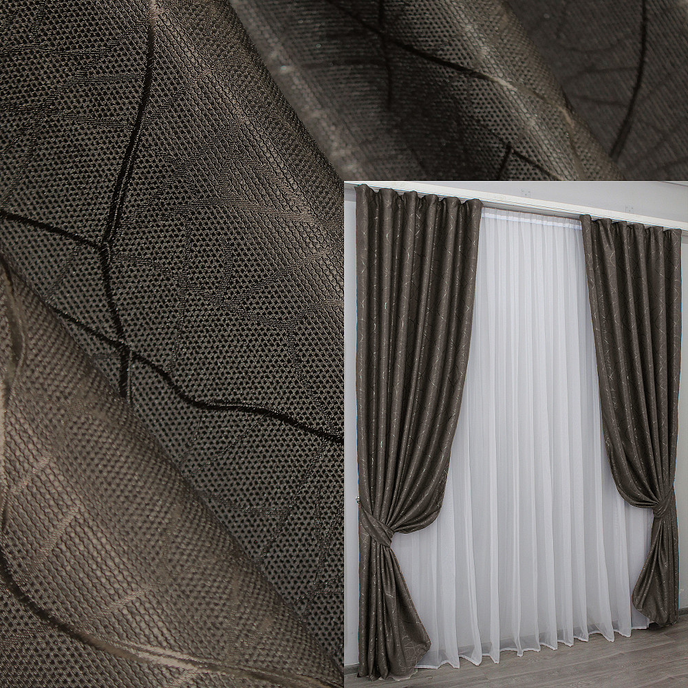 Комплект готовых штор VR-Textil Лен Саванна № 631ш Какао 100х275 см 2 шт (31-378) Киев - изображение 1