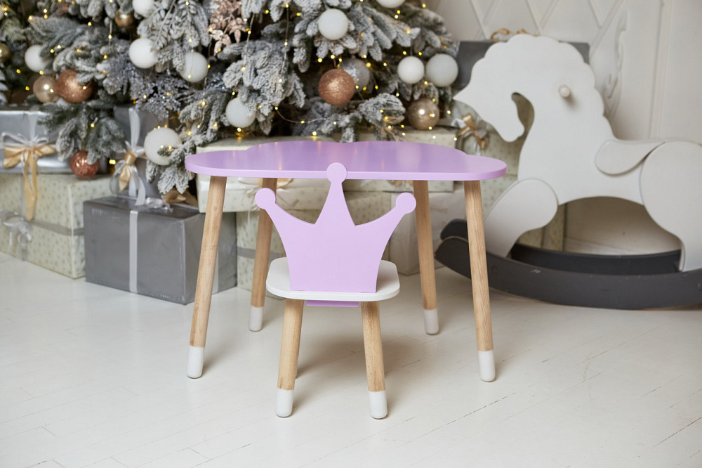 Стол хмарка та стільчик коронка фіолетовий дитячий. Столик для  їжі, гор, занять. Київ - фото 7
