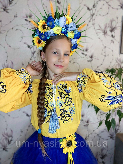 Віночок український жовто-блакитний сценічний зі стрічками Кривий Ріг - фото 7