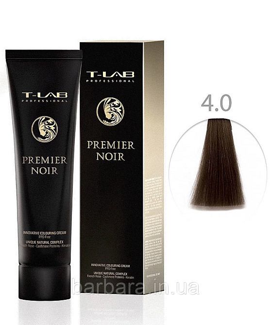 Крем-фарба для волосся T-LAB Professional Premier Noir Colouring Cream 4.0 натуральний темний шатен Київ - фото 1
