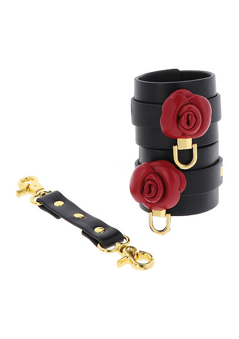Поножі на щиколотку чорні Taboom Wild Roses Ankle Cuffs з декоративними червоними трояндами Sex Aura Київ - фото 2
