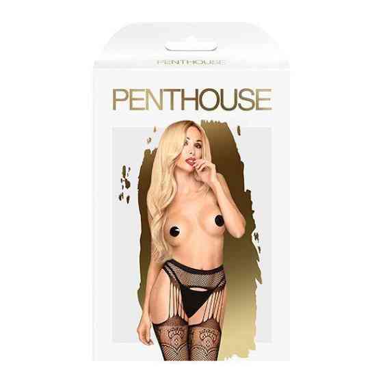 Колготки з імітацією панчох на підв'язках Penthouse - Special Extra Black XL Sex Aura Київ