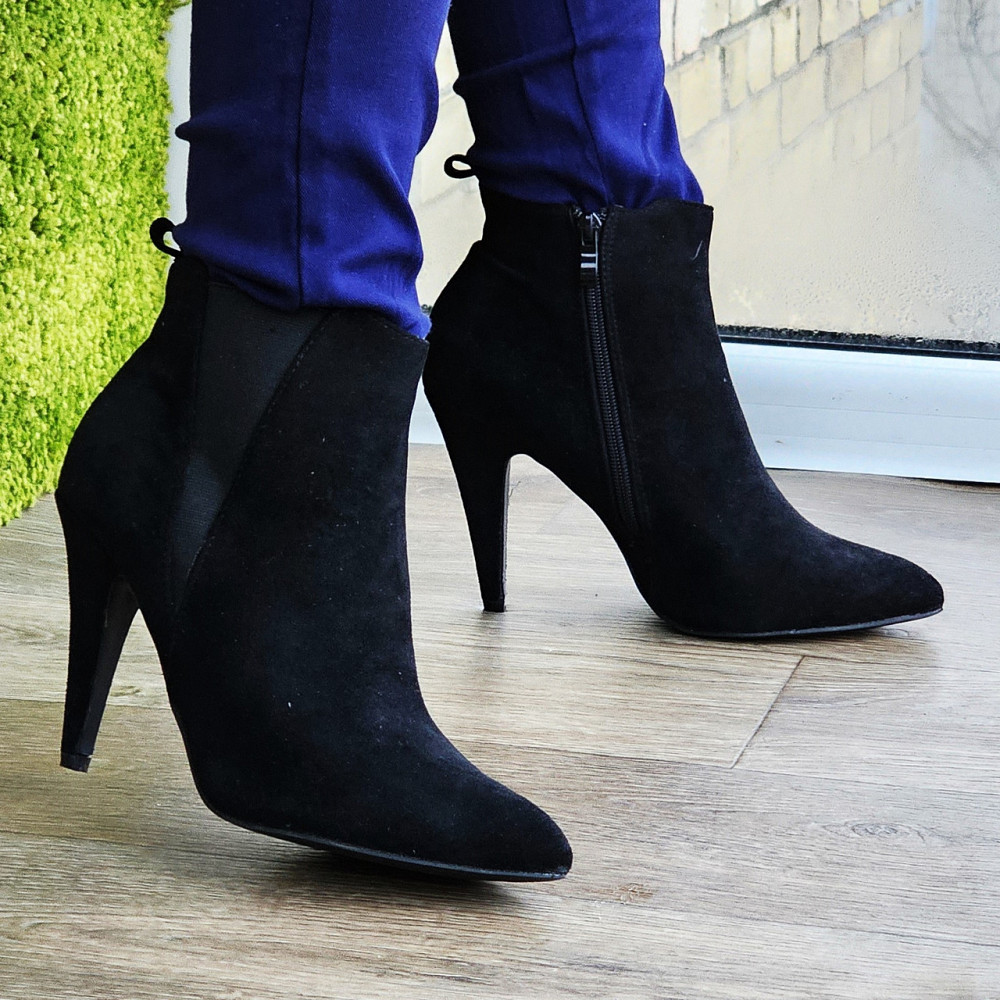 Жіночі Черевики Чорні на Каблуці Замшеві Модельні Ботильйони (розміри: 36,37,38,40) — 60-2 Дніпро - фото 9