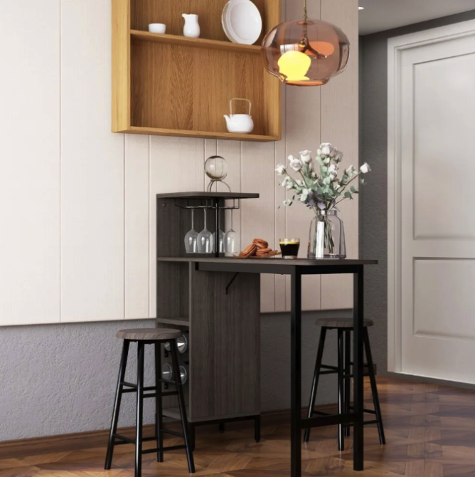 Барний стіл зі стільцями для кухні та вітальні в стилі Loft комплект меблів Costway Bistro коричневий Київ - фото 7