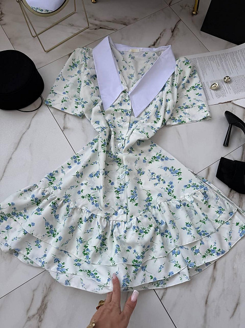 Жіноче принтоване мініплаття на ґудзиках із білим коміром турецький штапель/софт Білий 2, 42/44 Одеса - фото 1