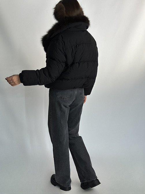 Жіноча куртка пуффер з натуральним хутром песця Чорний М Харків - фото 4