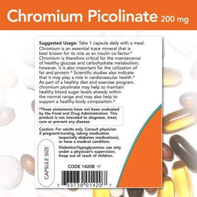 Мінерали Now Foods Піколінат Хрома, 200 мкг, Chromium Picolinate, 100 вегетаріанських до (NF1420) Вінниця - фото 2