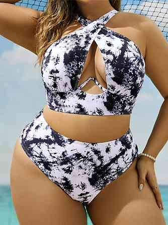 Раздельный купальник большого размера женский 4XL черно-белый Киев