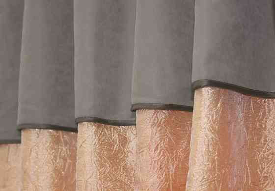 Кухонные шторы VR-Textil № 073к с ламбрекеном и подхватами персиковый с какао 280х170 см (52-0175) Киев