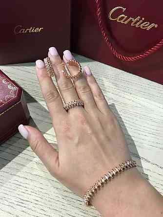 Cartier набір / браслет, сережки та кільце в рожевому золоті / Cartier браслет зубчики, кільце та сережки Одеса