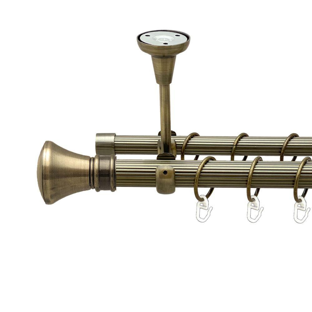 Карниз Orvit Люксор металевий дворядний відкритий до стелі рифлена труба кільце металеве Антик 25\19 мм 160 см (00-00018873) Львів - фото 1