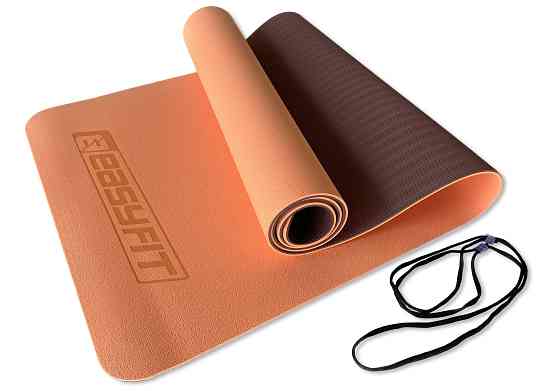 Килимок для йоги та фітнесу EasyFit TPE+TC 6 мм двошаровий персиковий-коричневий Коломия