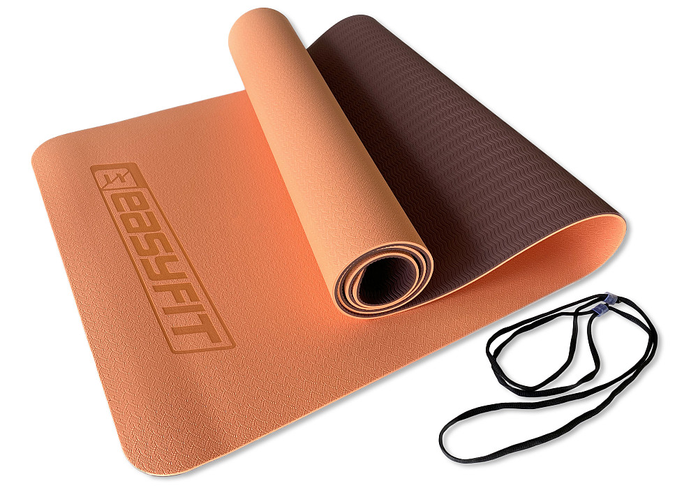 Килимок для йоги та фітнесу EasyFit TPE+TC 6 мм двошаровий персиковий-коричневий Коломия - фото 3