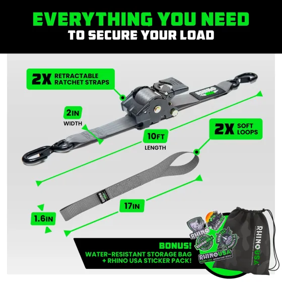 Комплект транспортних висувних ременів Rhino USA з тріскачкою Луцк