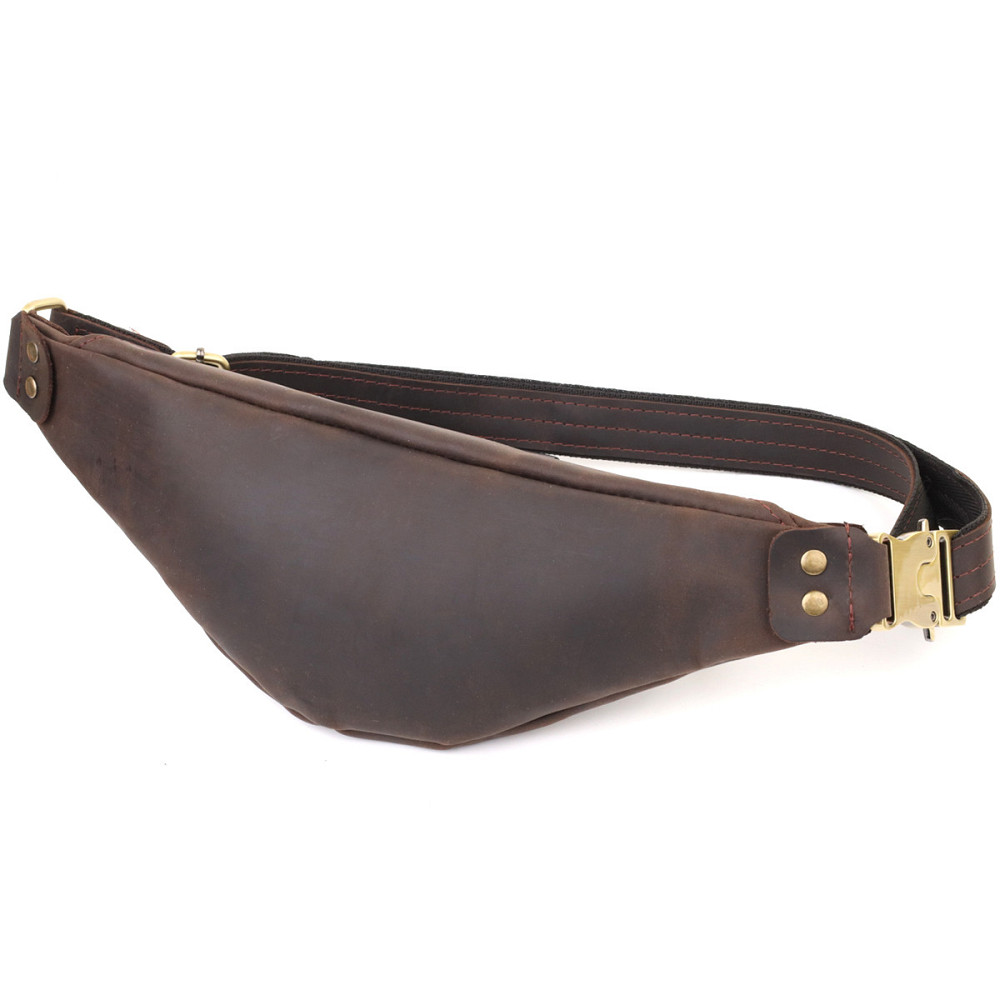 Мужская стильная бананка из натуральной винтажной кожи Shvigel 23130 Коричневый Киев - изображение 9