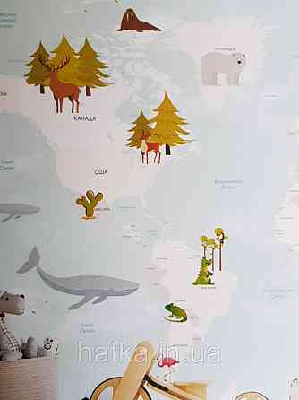 Шпалери вінілові на флізелін дитячі карта світу Київ