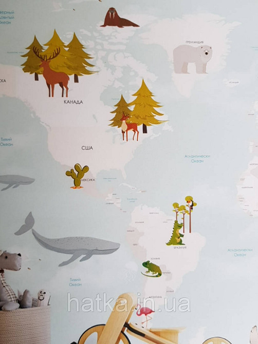 Шпалери вінілові на флізелін дитячі карта світу Київ - фото 1
