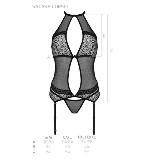 Корсет з пажами Passion SATARA CORSET S/M red, стрінги, мереживо, застібки спереду та ззаду Львов