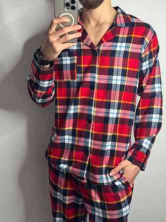 Мужская хлопковая пижама в клетку Красный, XL/2XL Харьков