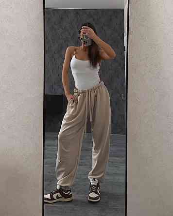Женские повседневные оверсайз брюки-джоггеры турецкая петля диагональ Песочный Одесса