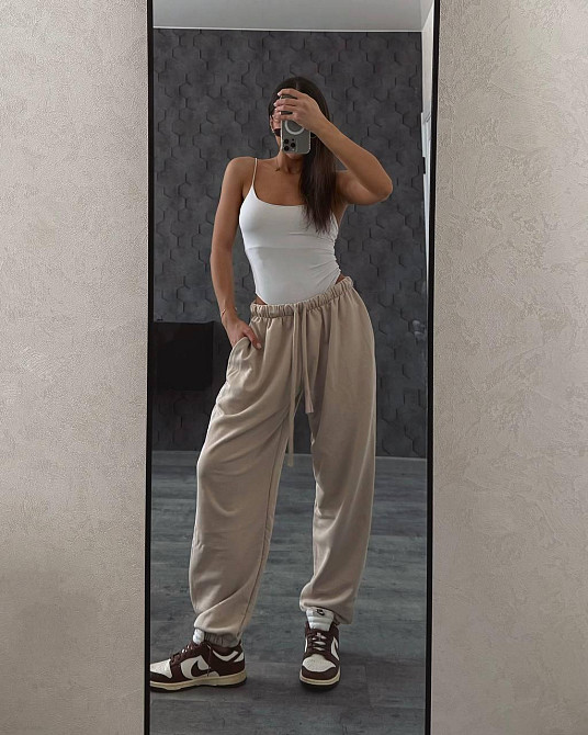 Женские повседневные оверсайз брюки-джоггеры турецкая петля диагональ Песочный Одесса - изображение 2