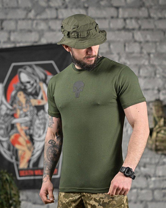 Хлопкова мілітарі футболка каратель олива ДЛ6346 Одеса - фото 6