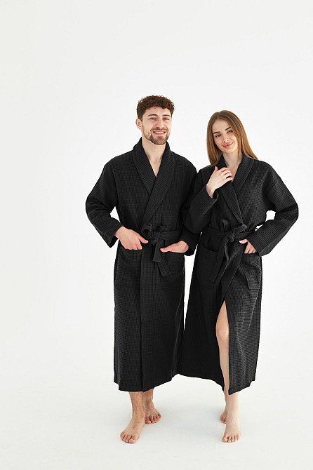Мужской вафельный халат Ideal Textile длинный черный (56861156) XXL Черновцы - изображение 2