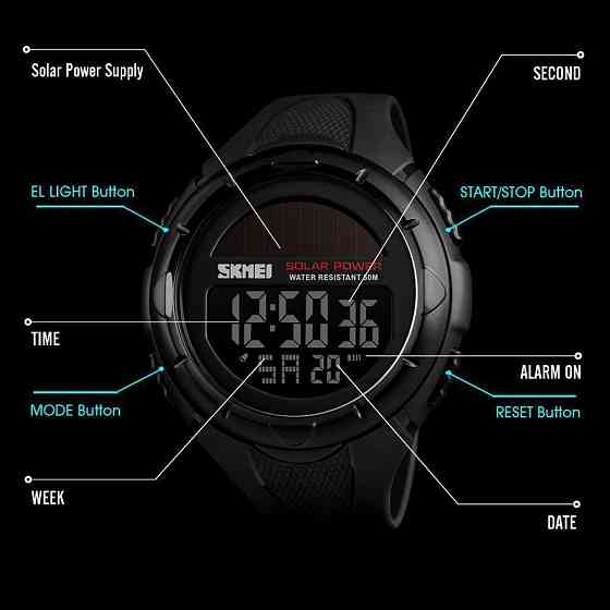 Чоловічий спортивний годинник Skmei 1405 Solar на сонячній батареї Чорний Вінниця