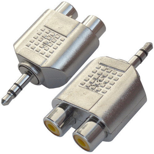 Переходник штекер 3,5 стерео - 2 гнезда RCA, корпус металлический Полтава - изображение 1