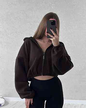 Жіноча стильна та тепла зіп-худі оверсайз тринитка на флісі Шоколад Одеса