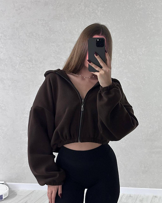 Жіноча стильна та тепла зіп-худі оверсайз тринитка на флісі Шоколад Одеса - фото 3
