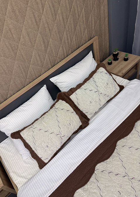 Покривало двостороннє з хутром 210x230 (+-10 см) і 2 наволочки колір коричневий з молочним (85-155) Київ - фото 8